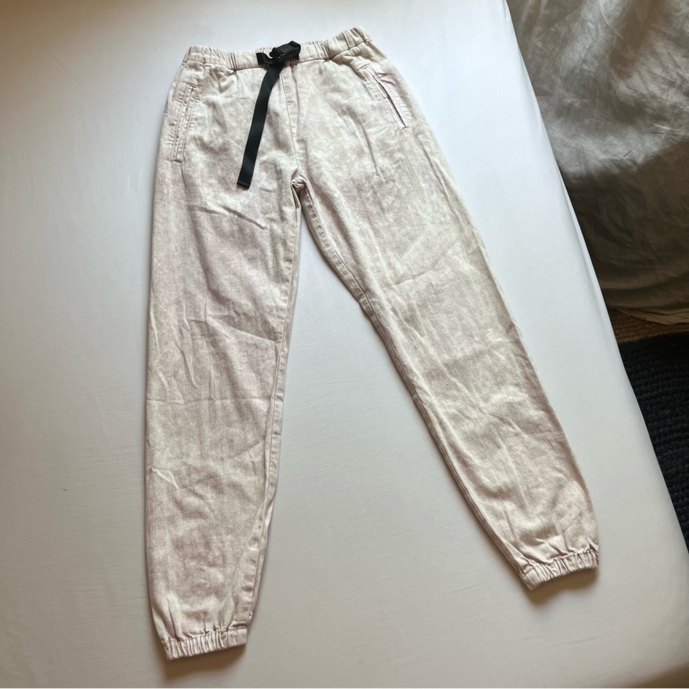 JOHN ELLIOTT dusty pink mauve‎ cream tie dye cotton belted jogger pants